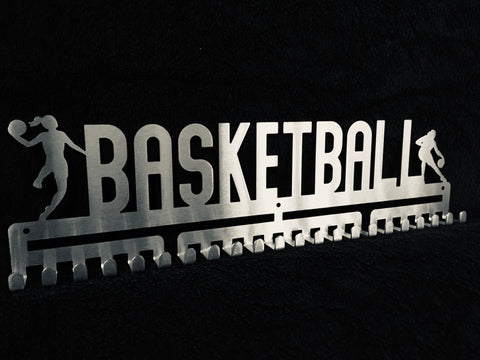 Basketball MedalMount female girls silver brushed chrome stainless steel black matte medal medals wall display hanger holder rack