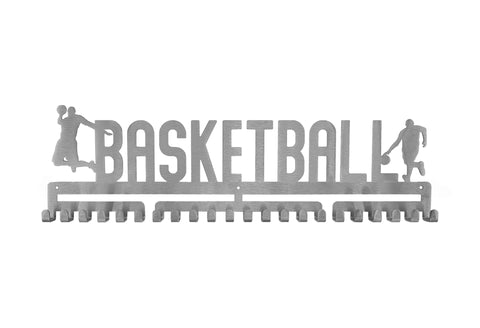 Basketball MedalMount male boys silver brushed chrome stainless steel black matte medal medals wall display hanger holder rack