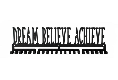 Dream Believe Achieve MedalMount silver brushed chrome stainless steel black matte medal medals wall display hanger holder rack