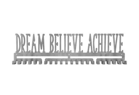 Dream Believe Achieve MedalMount silver brushed chrome stainless steel black matte medal medals wall display hanger holder rack