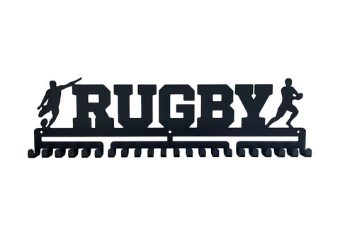 Rugby NRL footy football boys male silver brushed chrome stainless steel black matte medal medals wall display hanger holder rack