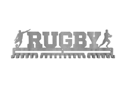 Rugby NRL footy football boys male silver brushed chrome stainless steel black matte medal medals wall display hanger holder rack