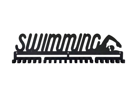 Swimming swimmer swim silver brushed chrome stainless steel black matte medal medals wall display hanger holder rack