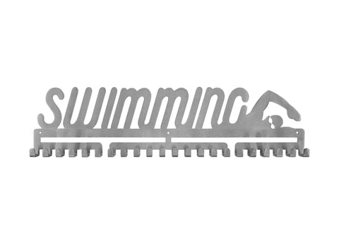 Swimming swimmer swim silver brushed chrome stainless steel black matte medal medals wall display hanger holder rack