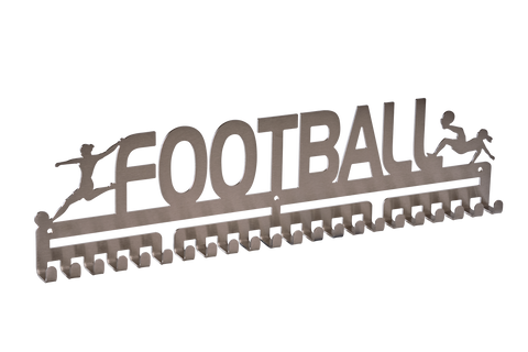 Soccer footy football girls female silver brushed chrome stainless steel black matte medal medals wall display hanger holder rack