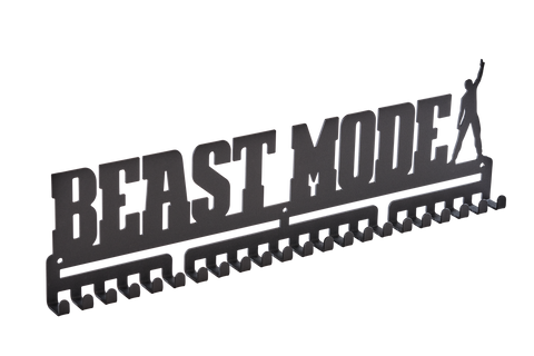 Beast Mode MedalMount male boys silver brushed chrome stainless steel black matte medal medals wall display hanger holder rack