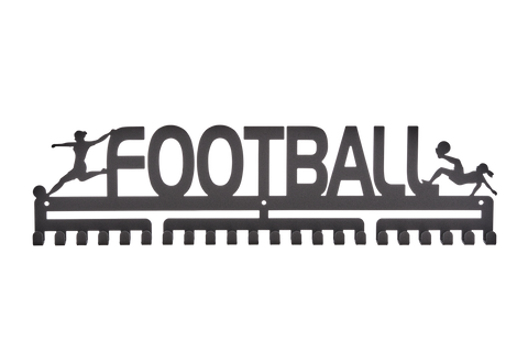 Soccer footy football girls female silver brushed chrome stainless steel black matte medal medals wall display hanger holder rack