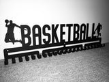 Basketball MedalMount male boys silver brushed chrome stainless steel black matte medal medals wall display hanger holder rack