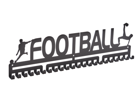 Soccer footy football boys male silver brushed chrome stainless steel black matte medal medals wall display hanger holder rack